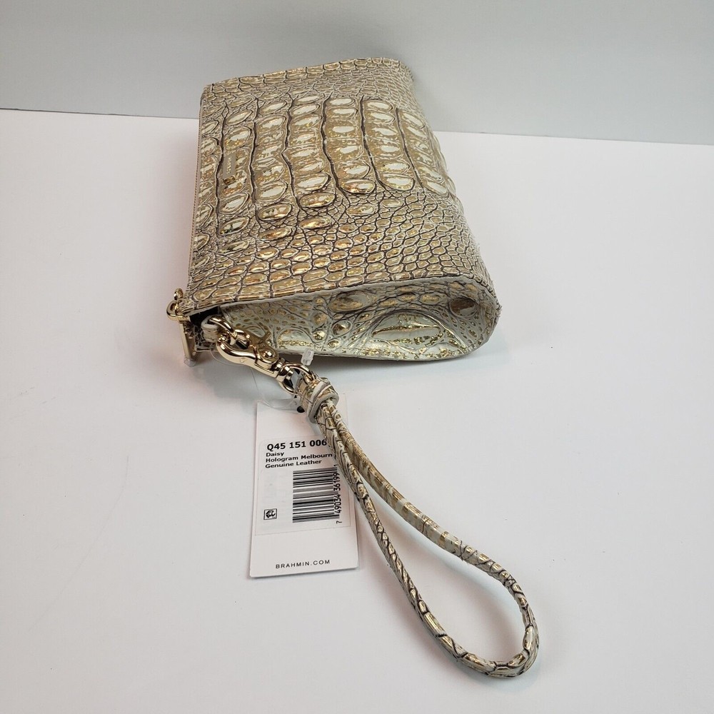 Brahmin Daisy Leather Wristlet Hologram Melbourne Genuine Leather Purse HTF Bag - Picture 11 of 16